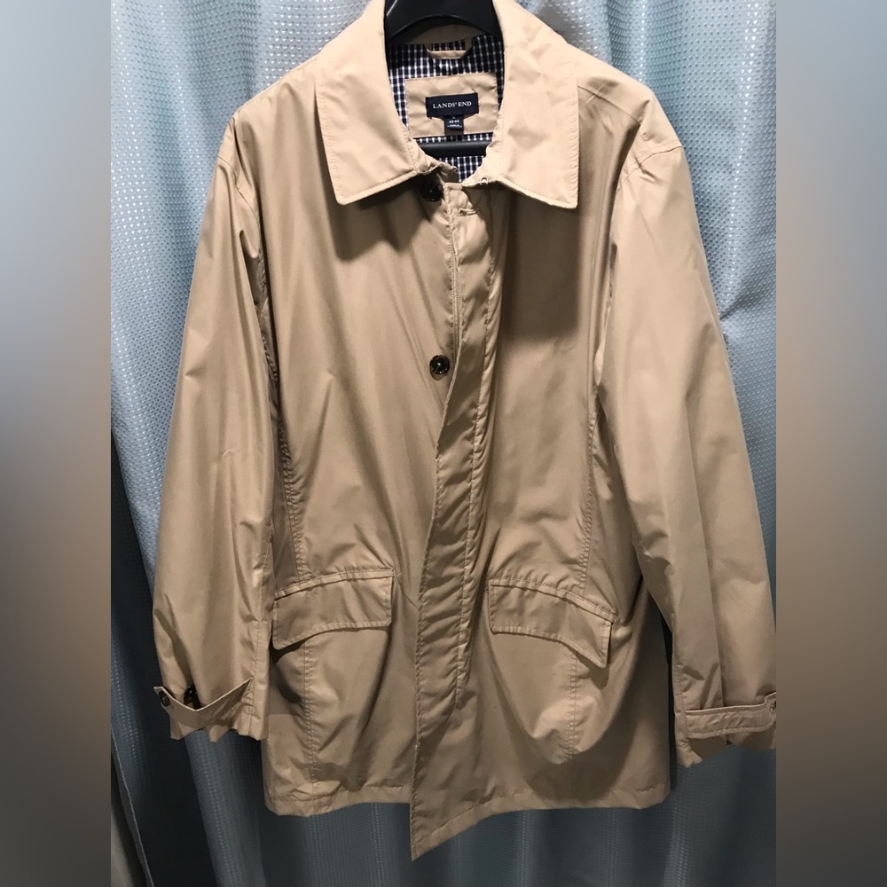 Khaki Raincoat, mens, Lands End 42-44. Exclnt cond.